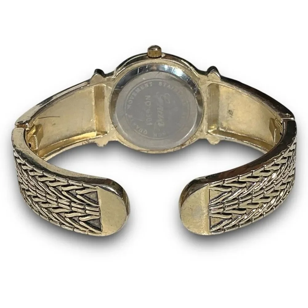 Y2K Vintage Gold Tone Round Face Bangle Cuff Bracelet Watch